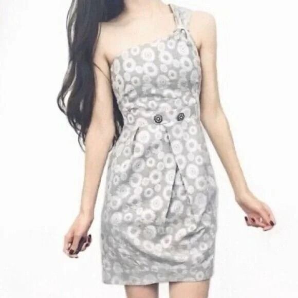 Anthropologie Moulinette Soeurs Silver One Shoulder Dress 6 - Picture 1 of 5